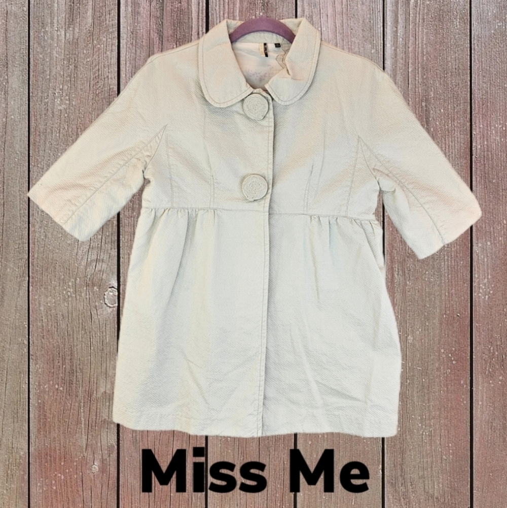 Miss Me Ivory Textured All Cotton Lightweight Lined Spring Summer Jacket Sz M